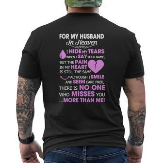 For My Husband In Heaven Tshirts Mens Back Print T-shirt - Thegiftio