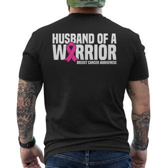 Husband Of A Warrior Pink Ribbon Breast Cancer Awareness Men's T-shirt Back Print - Monsterry