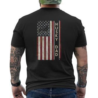 Husky Dad Dog American Flag Father's Day Men Mens Back Print T-shirt | Mazezy
