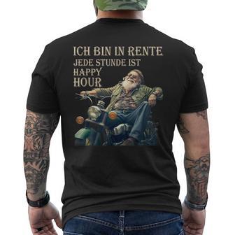 Ich Bin In Rente Jeden Stunde Ist Happy Hour Biker Pensioner T-Shirt mit Rückendruck - Seseable