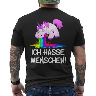 Ich Hasse Menschen Kotzendes Einhorn Unicorn Fun T-Shirt mit Rückendruck - Seseable