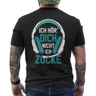 Ich Hör' Dich Nicht Ich Zocke Gamer Headset Idea Black T-Shirt mit Rückendruck - Seseable