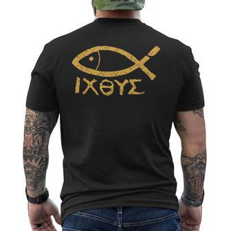 Ichthys Jesus Christ Son Of God Savior Ancient Fish Symbol Men's T-shirt Back Print - Monsterry