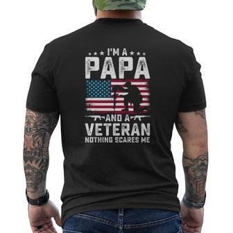 I'm A Papa And A Veteran Nothing Scares Me American Flag Father's Day Mens Back Print T-shirt | Mazezy