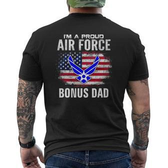 I'm A Proud Air Force Bonus Dad With American Flag Veteran Mens Back Print T-shirt | Mazezy
