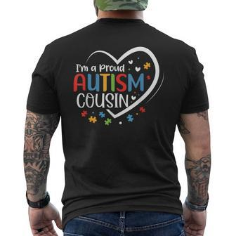 I'm A Proud Cousin Love Heart Autism Awareness Puzzle Men's T-shirt Back Print | Mazezy