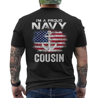 I'm A Proud Navy Cousin With American Flag Veteran Men's T-shirt Back Print - Monsterry