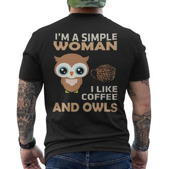 I'm A Simple Woman I Like Coffee And Owls Men's T-shirt Back Print | Mazezy