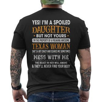 I'm A Spoiled Daughter Of A Texas Woman Girls Ls Men's T-shirt Back Print | Mazezy