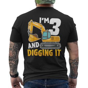 I'm Three 3 Year Old 3Rd Birthday Boy Excavator Construction Men's T-shirt Back Print | Mazezy