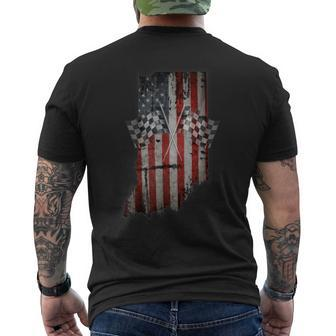 Indiana T Distressed Look Checkered Flag Men's T-shirt Back Print - Monsterry CA