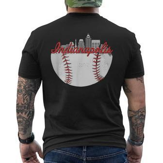 Indianapolis Skyline Cityscape Baseball Retro Vintage Men's T-shirt Back Print - Seseable