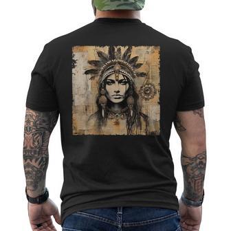 Indianerin Indian Häuptling Kopfschmuck Uhreinwohner T-Shirt mit Rückendruck - Seseable