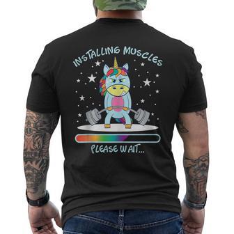 Installing Muscles Please Wait Unicorn Apparel Item Men's T-shirt Back Print - Monsterry