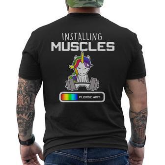 Installing Muscles Unicorn Loading Lifting Men's T-shirt Back Print - Monsterry UK