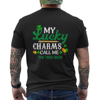 Irish St Patricks Day My Lucky Charms Call Me Tow Truck Driver Job Title Mens Back Print T-shirt | Mazezy