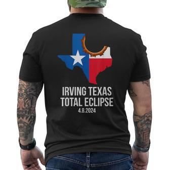 Irving Texas Total Eclipse 2024 Tx State Outline Texan Flag Men's T-shirt Back Print - Monsterry