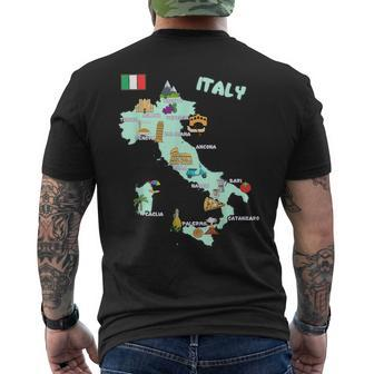Italy Map Italian Landmarks Hand Drawn Symbols Cities Flag Men's T-shirt Back Print - Monsterry AU