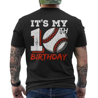 It's My 10Th Birthday Baseball Player 10 Years Old Boys Bday Men's T-shirt Back Print - Seseable