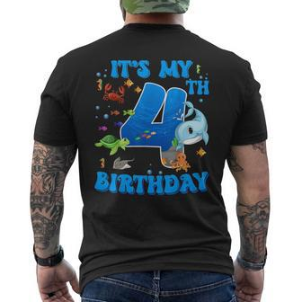 It's My 4Th Birthday Party Ocean 4 Years Old Sea Fish B-Day Men's T-shirt Back Print | Mazezy