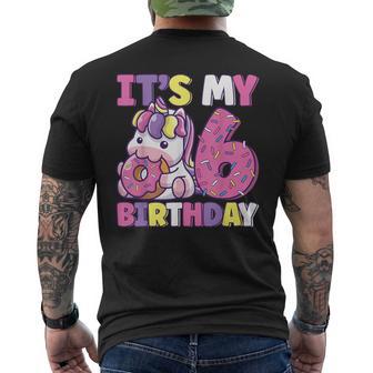 It's My 6Th Birthday Party Cute Girls Donut Birthday Unicorn Men's T-shirt Back Print - Monsterry