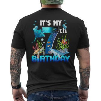 It's My 7Th Birthday Party Ocean 7 Years Old Sea Fish B-Day Men's T-shirt Back Print - Monsterry DE