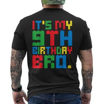 It's My 9Th Birthday Bro Block Building 9 Years Old Boys Kid Men's T-shirt Back Print - Seseable