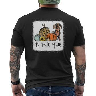 It's Fall Y'all Yellow Dachshund Dog Leopard Pumpkin Falling Men's T-shirt Back Print | Mazezy AU
