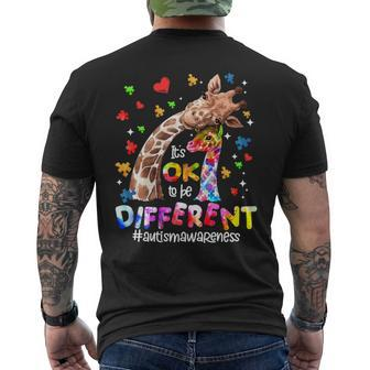 Its Ok To Be Different Autism Awareness Giraffe Men's T-shirt Back Print | Mazezy
