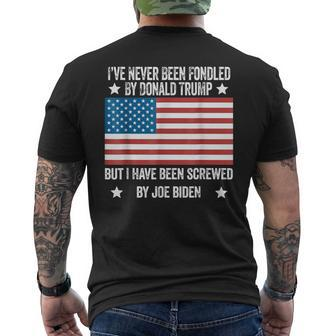I’Ve Never Been Fondled By Donald Trump But Screwed By Biden Men's T-shirt Back Print - Seseable