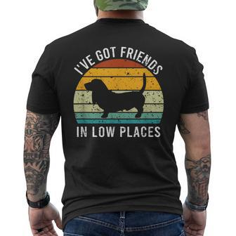 I've Got Friends In Low Places Basset Hound Retro Men's T-shirt Back Print | Seseable CA
