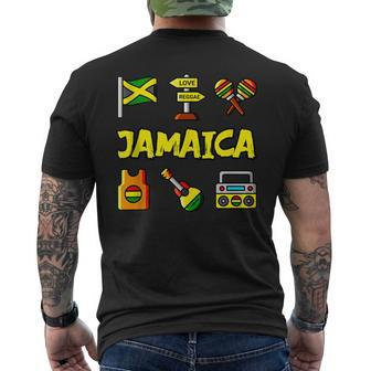 Jamaica Icons Jamaican Flag Love Reggae Guitar Maracas Men's T-shirt Back Print - Monsterry DE