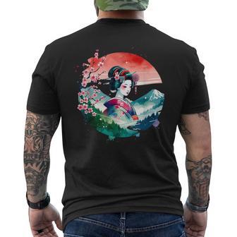 Japan Traditionell Landschaft Geisha Kirschblüte Retro Anime T-Shirt mit Rückendruck - Geschenkecke