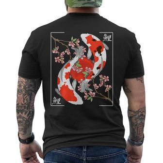 Japanese Koi Carp Fish Nishikigoi Aesthetic Cherry Blossom Men's T-shirt Back Print - Thegiftio UK