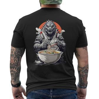 Japanese Monster Kaiju Eating Ramen Men's T-shirt Back Print | Mazezy