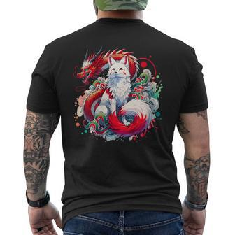 Japanese Nine-Tailed Fox Kitsune Dragon Men's T-shirt Back Print | Mazezy