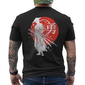 Japanese Samurai Warrior Retro Japan Calligraphy For Courage Men's T-shirt Back Print - Seseable