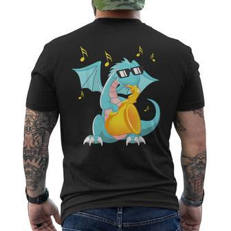 Jazz Music Lover Dragon With Saxophone Men's T-shirt Back Print - Monsterry AU