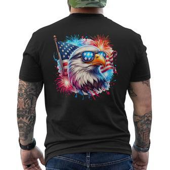 July 4Th Patriotic Bald Eagle Usa American Flag Fireworks Men's T-shirt Back Print - Monsterry