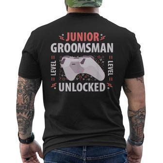 Junior Groomsman Level Unlocked Party Wedding Video Gamer Men's T-shirt Back Print - Monsterry