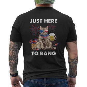 Just Here To Bang Usa Flag Beer 4Th Of July Cat Lover Men's T-shirt Back Print - Monsterry AU