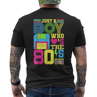 Just A Boy Who Loves The 80'S Party 80S Outfit 1980S Costume Men's T-shirt Back Print | Mazezy