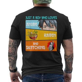 Just A Boy Who Loves Anime Ramen And Sketching Japan Anime Men's T-shirt Back Print | Mazezy DE
