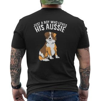 Just A Boy Who Loves His Aussie Dog Son Australian Shepherds Mens Back Print T-shirt | Mazezy DE