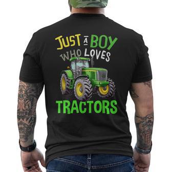 Just A Boy Who Loves Tractors Green Farm Tractor Trucks Men's T-shirt Back Print - Monsterry CA