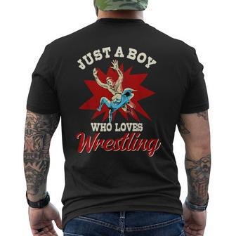 Just A Boy Who Loves Wrestling Boys Wrestle Wrestler Men's T-shirt Back Print - Thegiftio UK