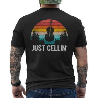 Just Cellin Cello Cellist Orchestra Musician Retro Men's T-shirt Back Print - Thegiftio