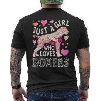 Just A Girl Who Loves Boxers Dog Silhouette Flower Floral Men's T-shirt Back Print | Mazezy
