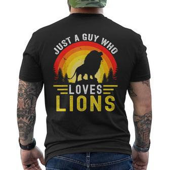 Just A Guy Who Loves Lions Retro Vintage Lion Men's T-shirt Back Print - Thegiftio UK