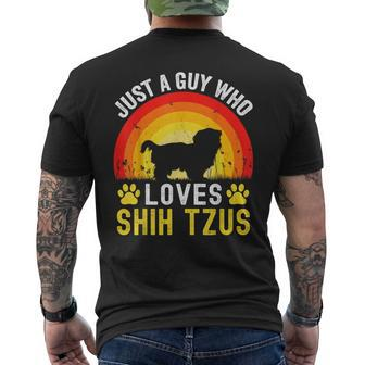 Just A Guy Who Loves Shih Tzus Retro Vintage Shih Tzu Dog Men's T-shirt Back Print - Thegiftio UK